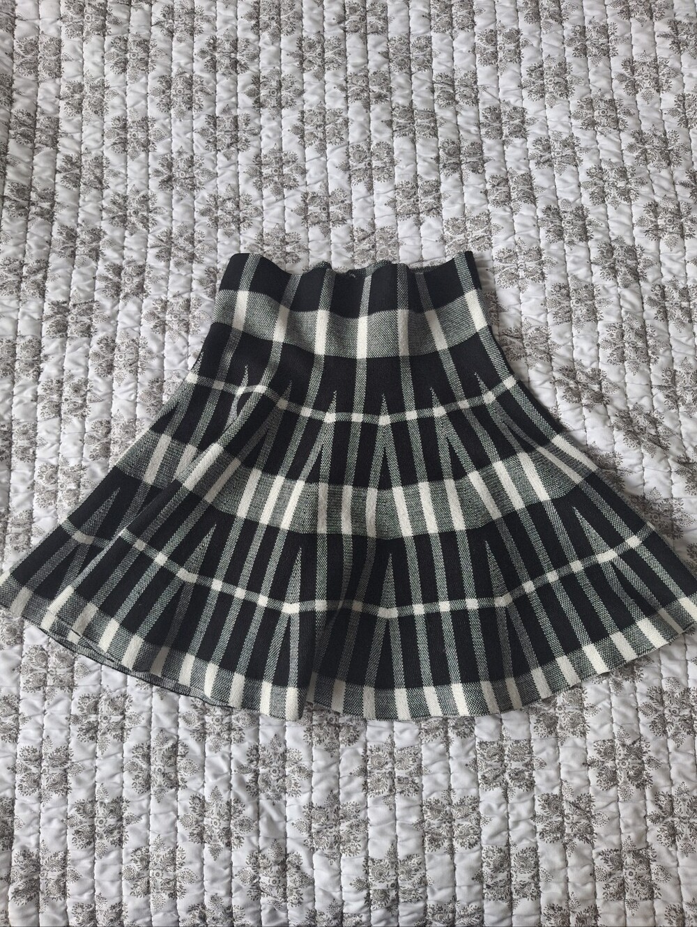 Black and White Plaid Flared Skirt
